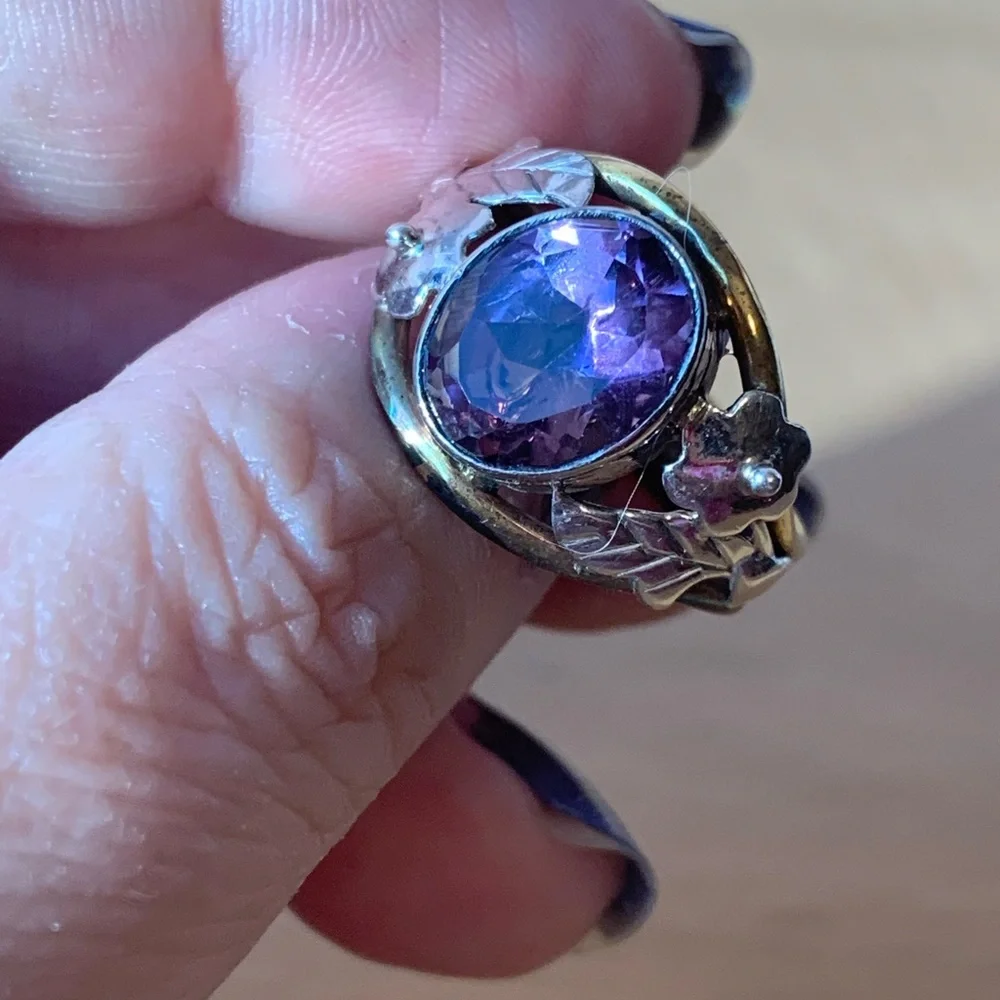VINTAGE AMETHYST RING 925 STERLING SILVER TRI COLOR